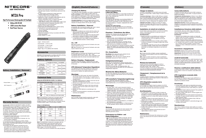 Página 1 del manual Manual de usuario Nitecore MT2A Pro