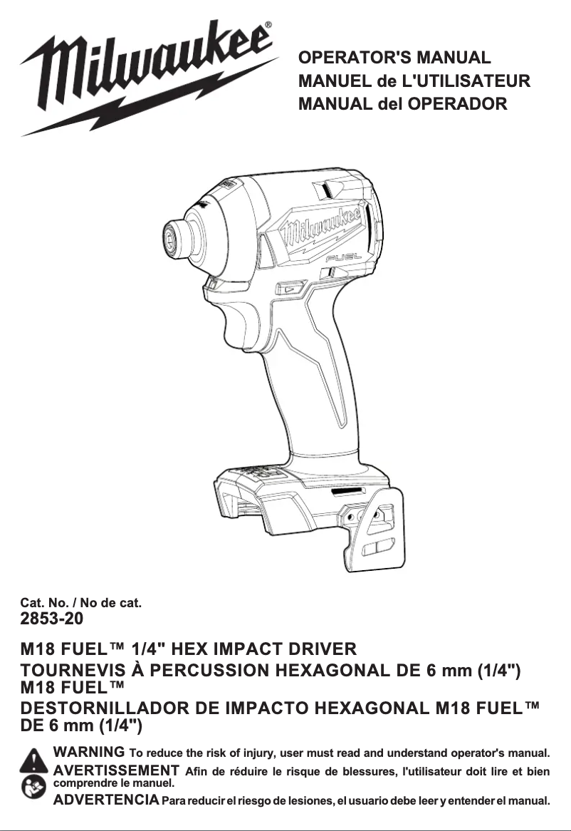 Imagen de la primera página del manual del dispositivo M18 Fuel 2853-22CT