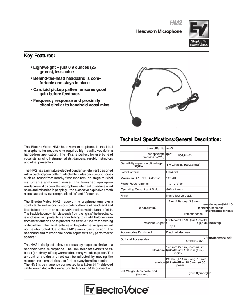 Página 1 del manual Manual de usuario Electro-Voice HM2