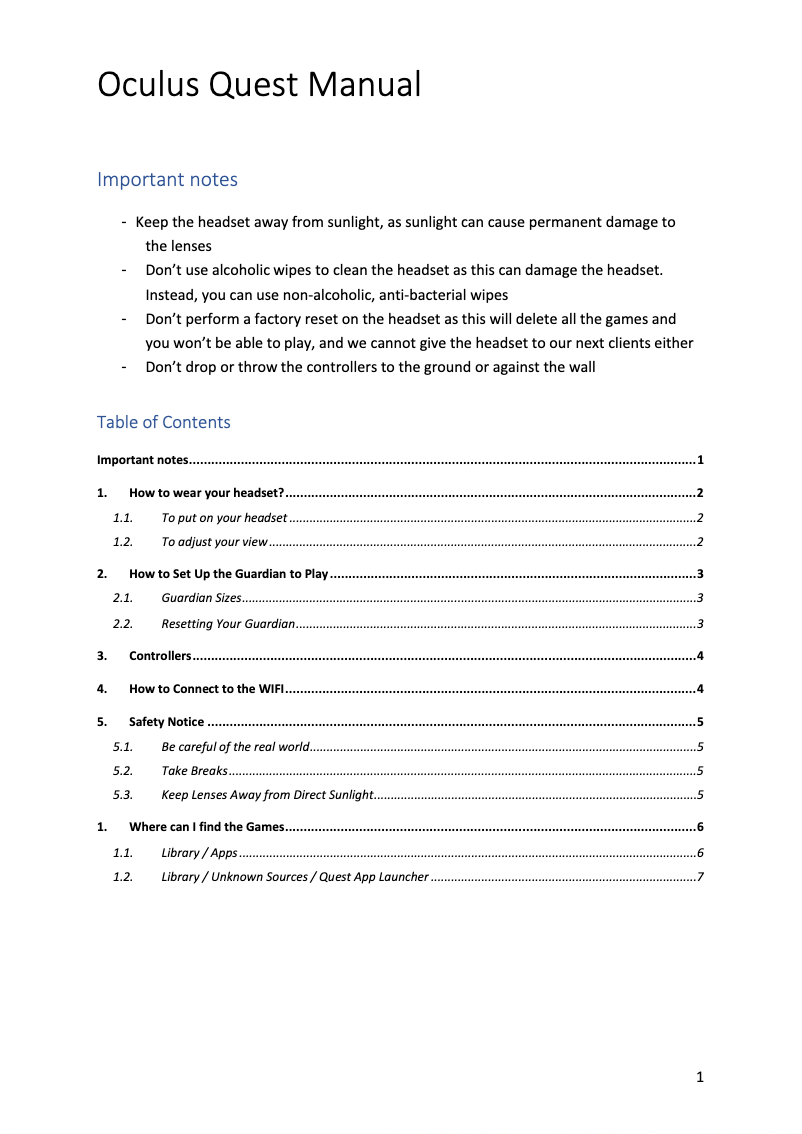 Página 1 del manual Manual de usuario Oculus VR Quest 2