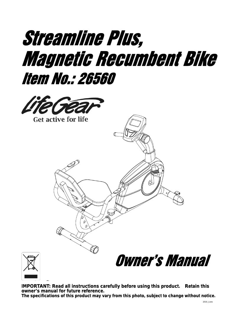 Página 1 del manual Manual de usuario Life Gear Streamline Plus 26560