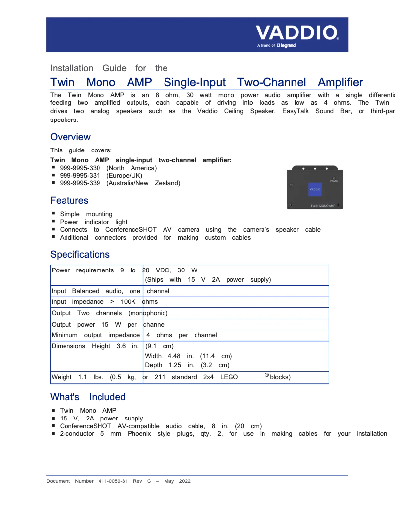 Imagen de la primera página del manual del dispositivo Twin Mono AMP