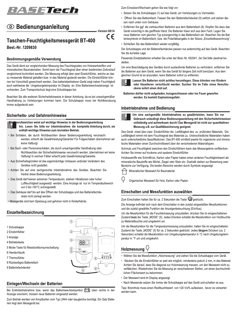 Imagen de la primera página del manual del dispositivo BT-400