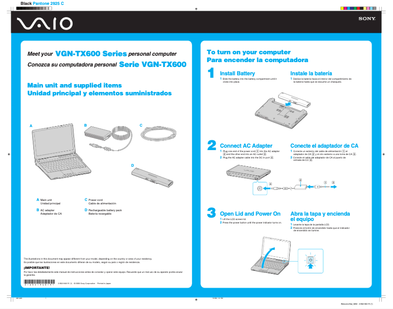 Página 1 del manual Guía de instalación Sony Vaio VGN-TX650FP
