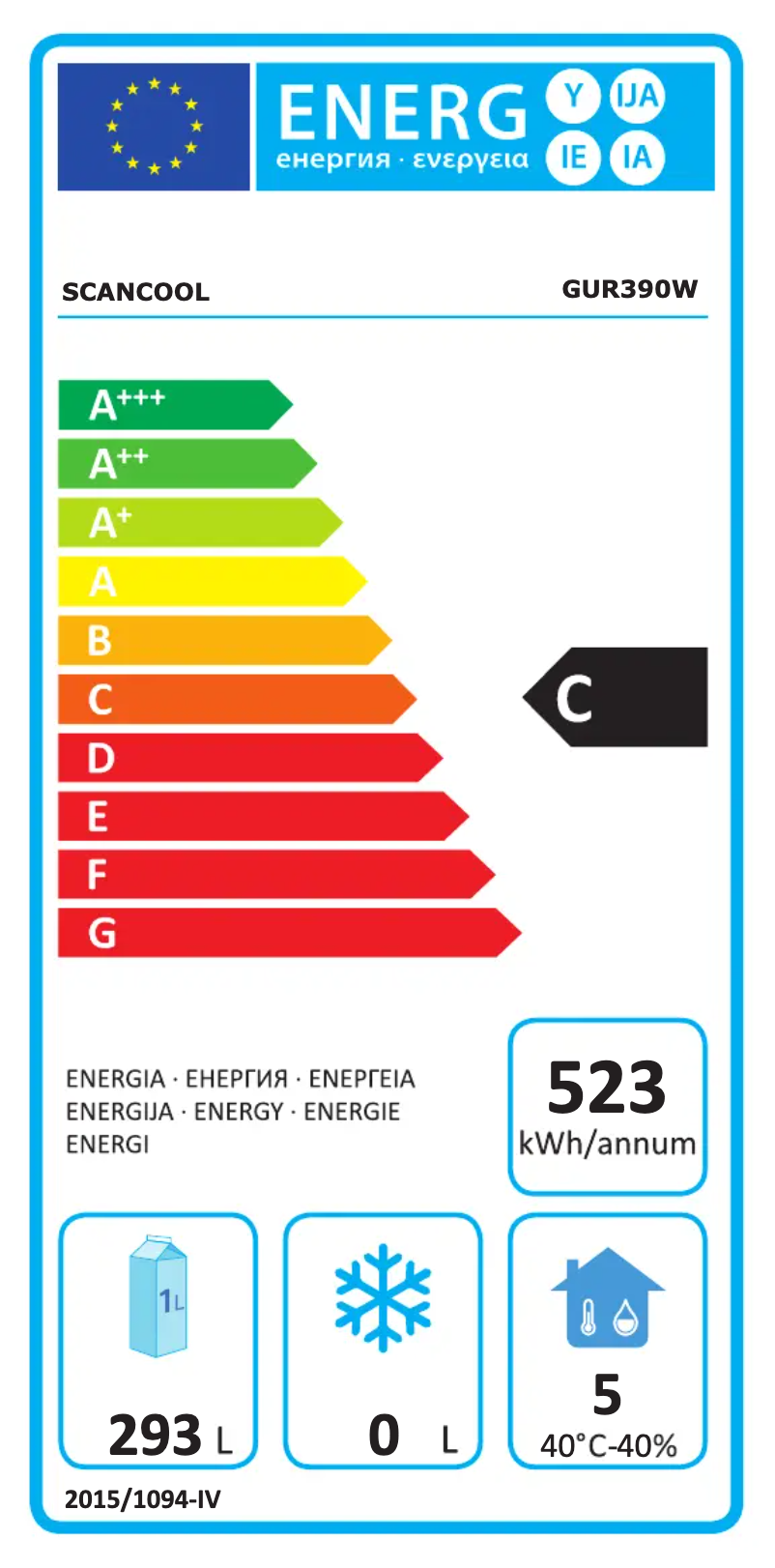 Página 1 del manual Etiqueta energética Scancool GUR390