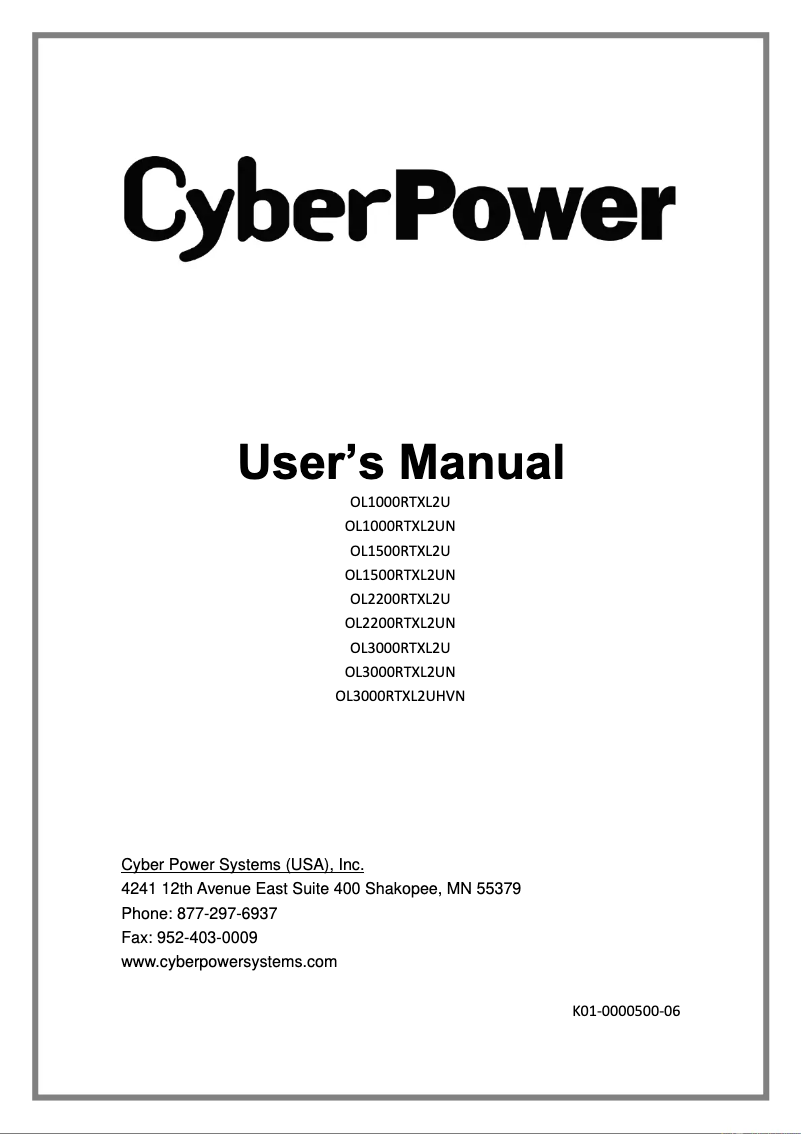 Página 1 del manual Manual de usuario CyberPower OL3000RTXL2UHVN