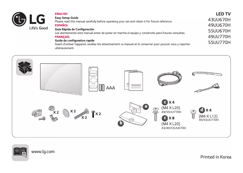 Imagen de la primera página del manual del dispositivo 49UU770H