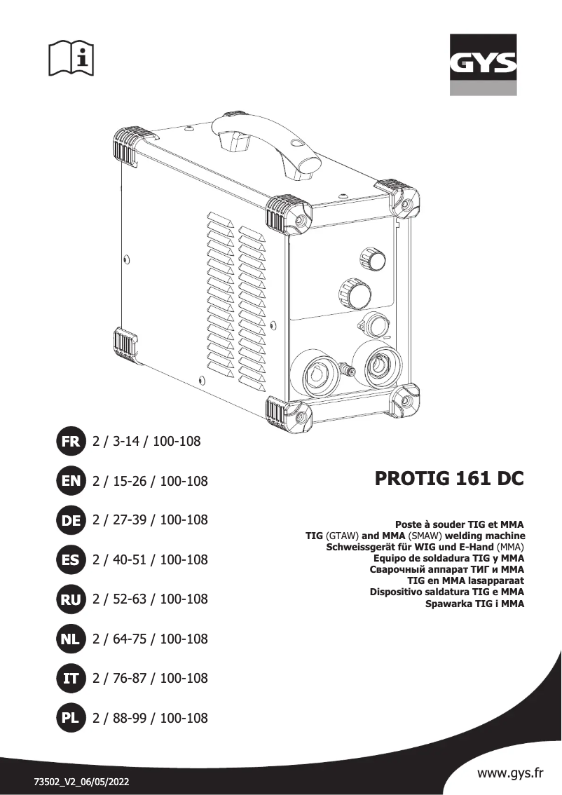 Página 1 del manual Manual de usuario GYS Protig 161 DC