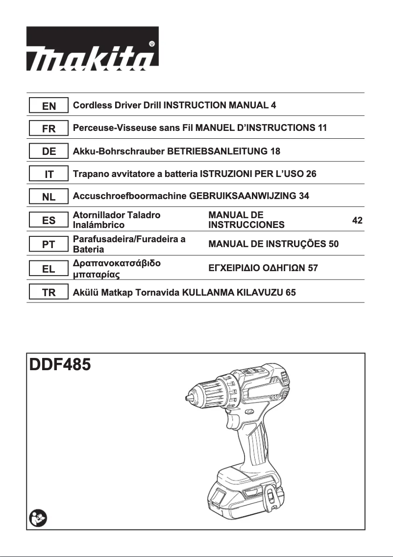 Página 1 del manual Ficha técnica Makita DDF485RTJ