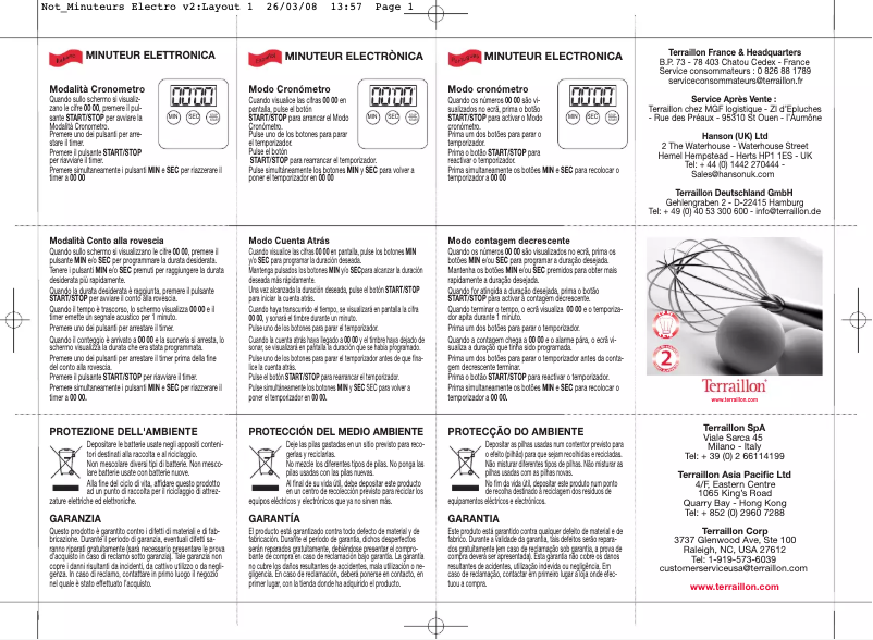 Imagen de la primera página del manual del dispositivo Mars Timer