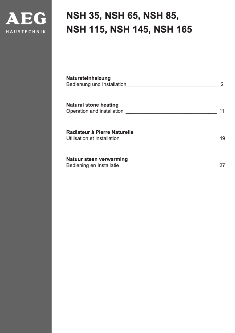 Página nº 1 - Manual de usuario AEG NSH 165