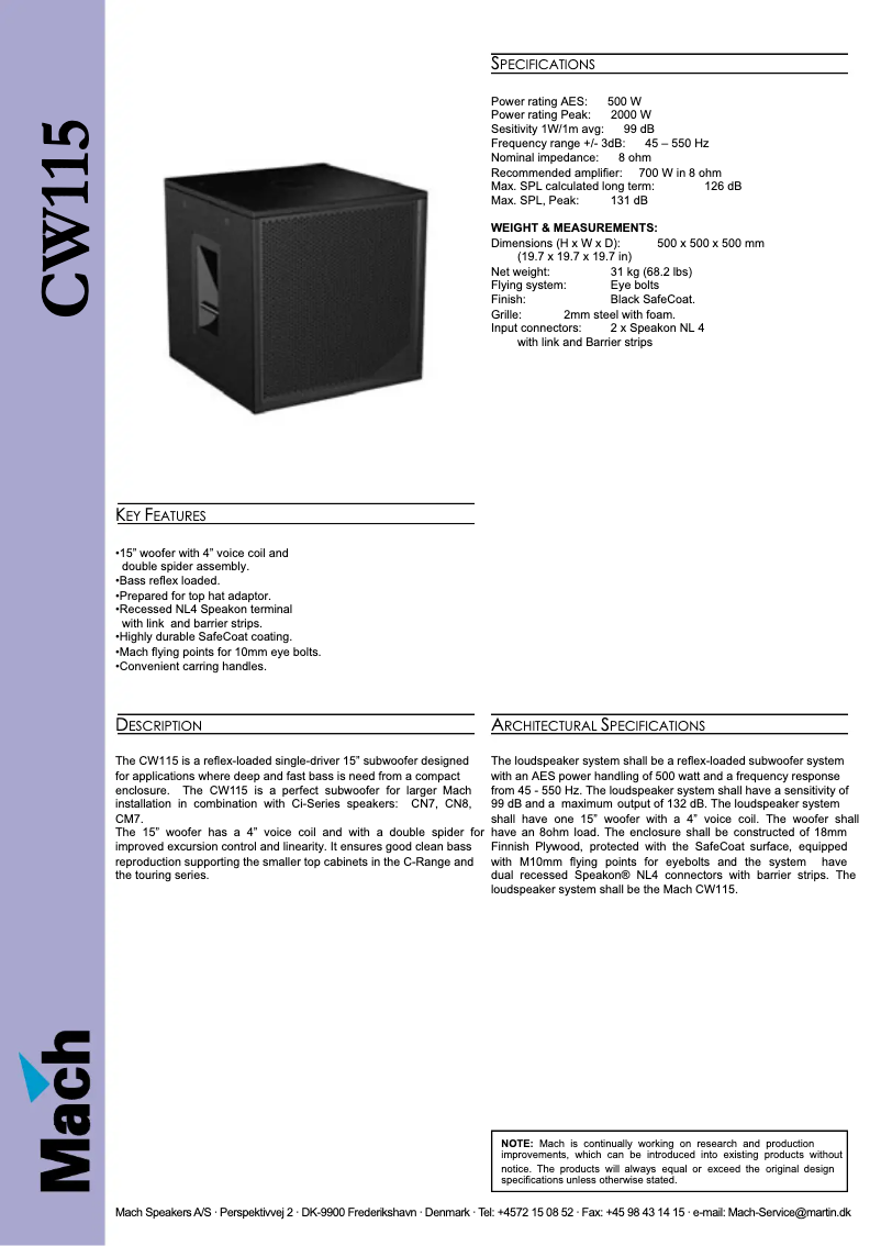 Página 1 del manual Ficha técnica Martin Mach CW115