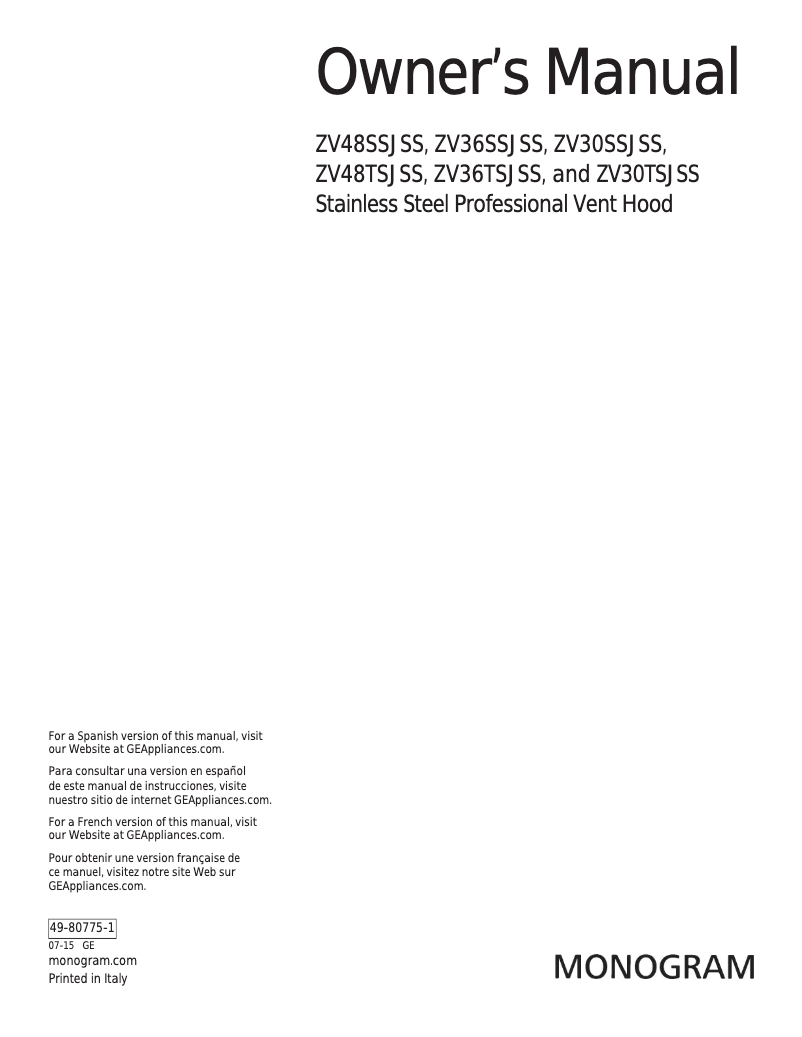 Imagen de la primera página del manual del dispositivo ZV48SSJSS