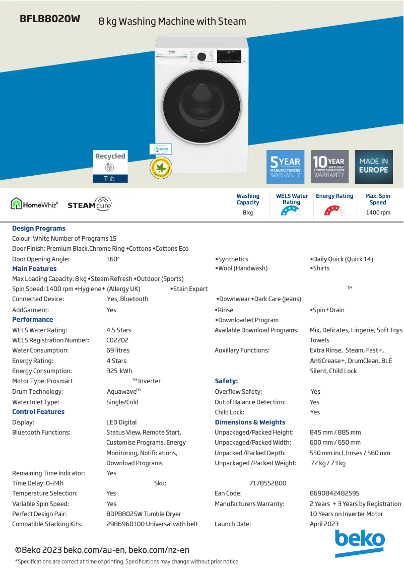 Imagen de la primera página del manual del dispositivo BFLB8020W