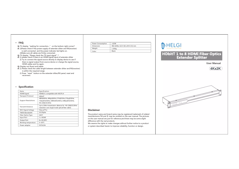 Imagen de la primera página del manual del dispositivo HLG0318-4K-FC