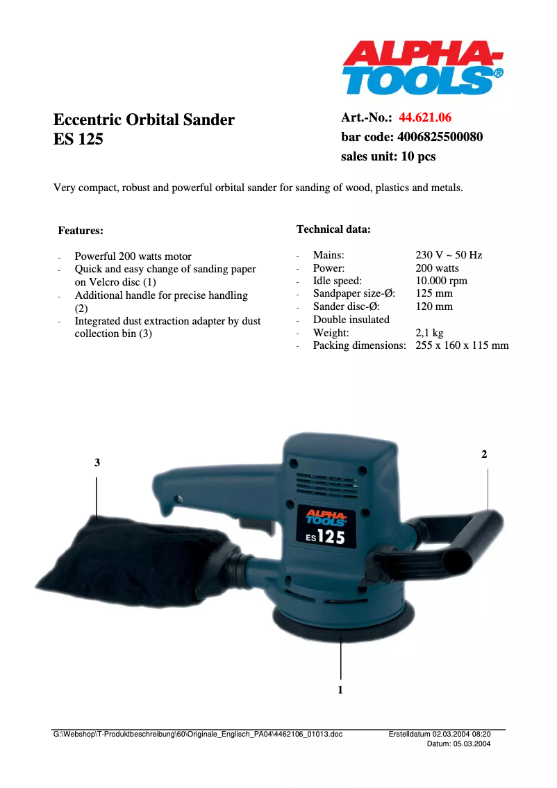 Imagen de la primera página del manual del dispositivo ES 125