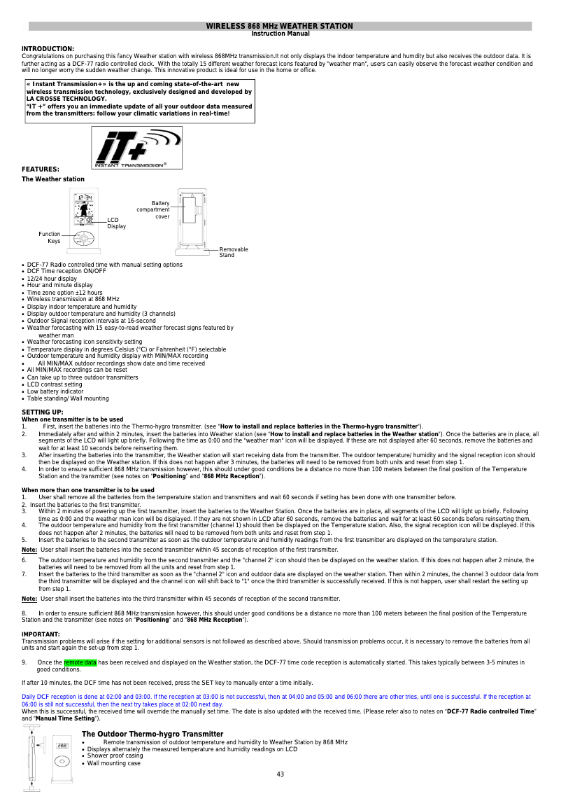 Imagen de la primera página del manual del dispositivo WS 9620