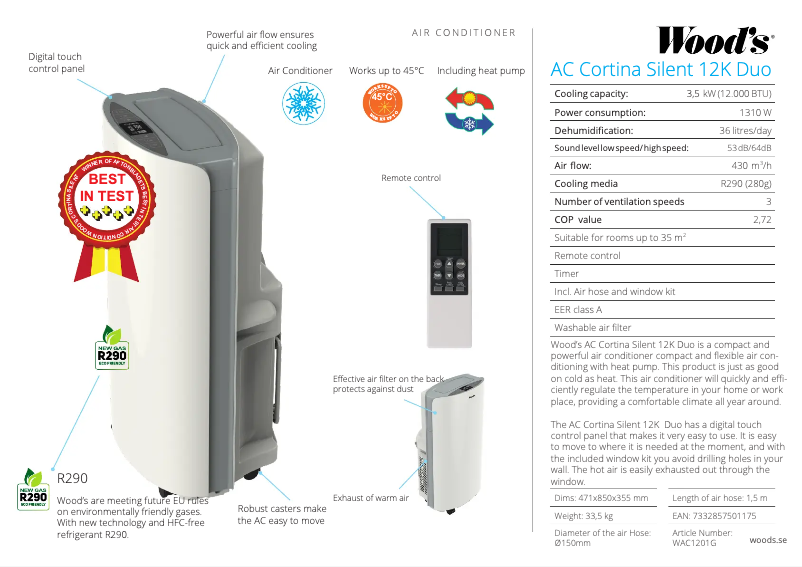 Página 1 del manual Ficha técnica Wood's WAC1201G