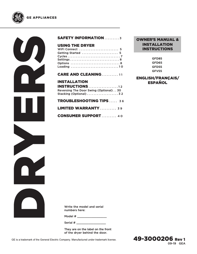 Página 1 del manual Manual de usuario GE GFD85GSPNRS