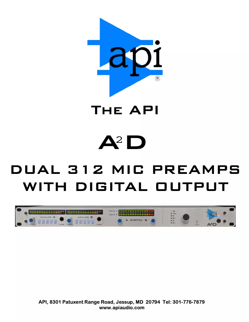 Página nº 1 - Manual de usuario API Audio A2D Mic Preamp