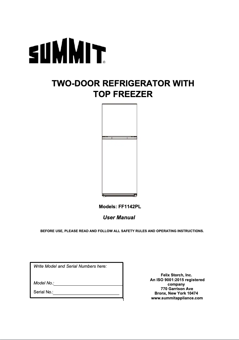 Imagen de la primera página del manual del dispositivo FF1142PL