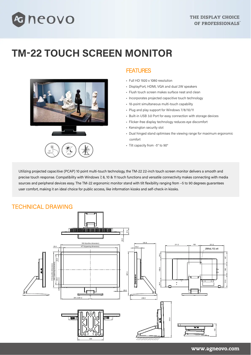 Página 1 del manual Ficha técnica AG Neovo TM-22