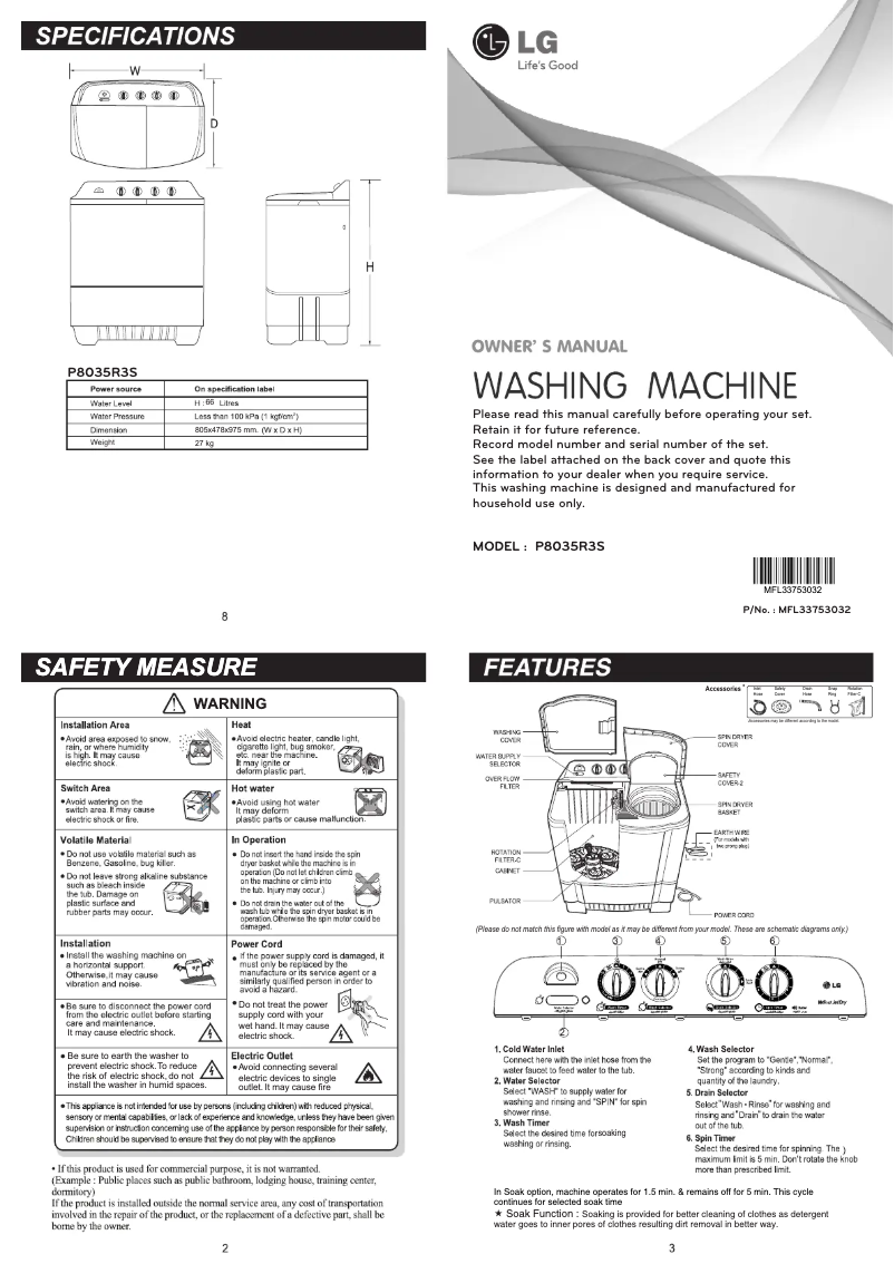 Imagen de la primera página del manual del dispositivo P8035R3S