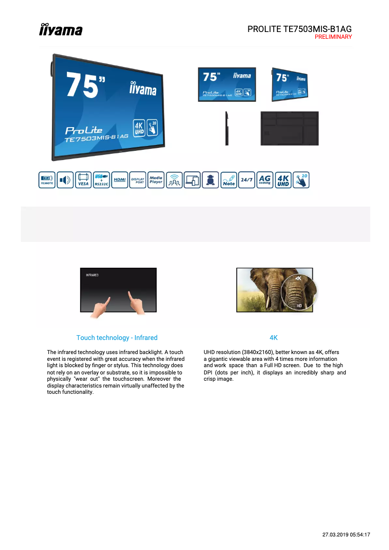 Imagen de la primera página del manual del dispositivo ProLite TE6503MIS-B1AG