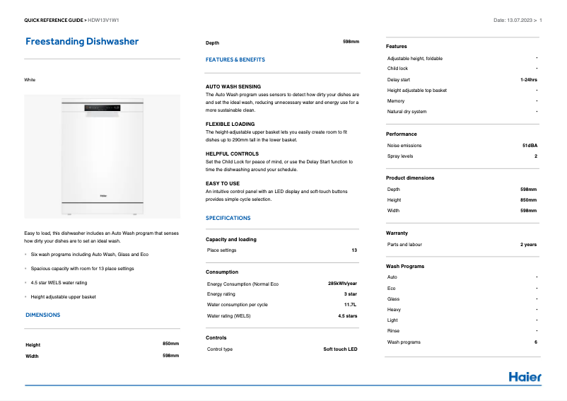 Imagen de la primera página del manual del dispositivo HDW13V1W1