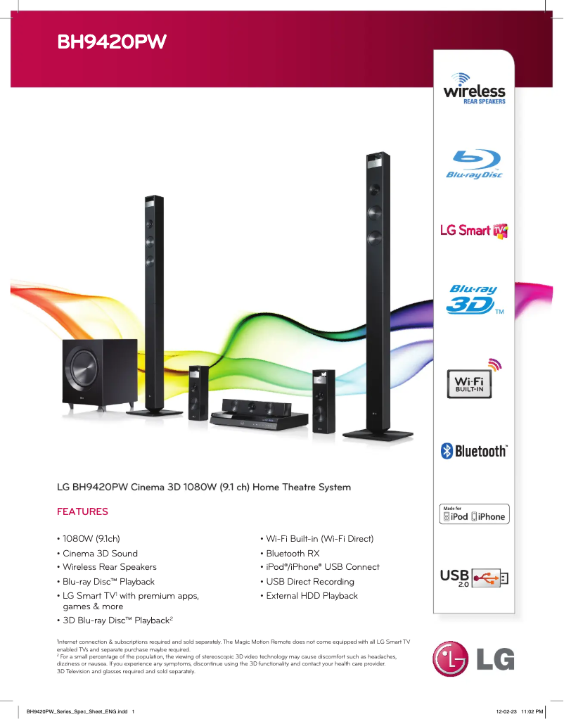 Página nº 1 - Ficha técnica LG BH9420PW