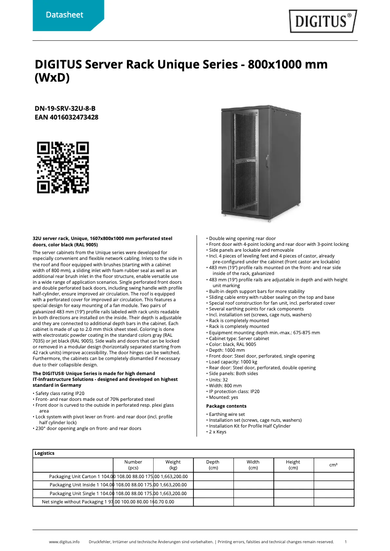 Página 1 del manual Ficha técnica Digitus DN-19-SRV-32U-8-B