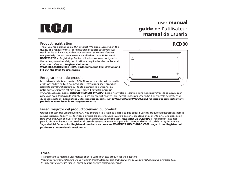 Página 1 del manual Manual de usuario RCA RCD30