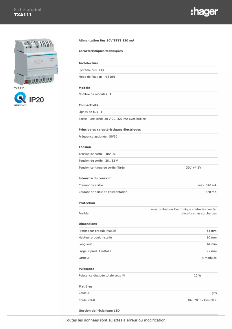 Imagen de la primera página del manual del dispositivo TXA111