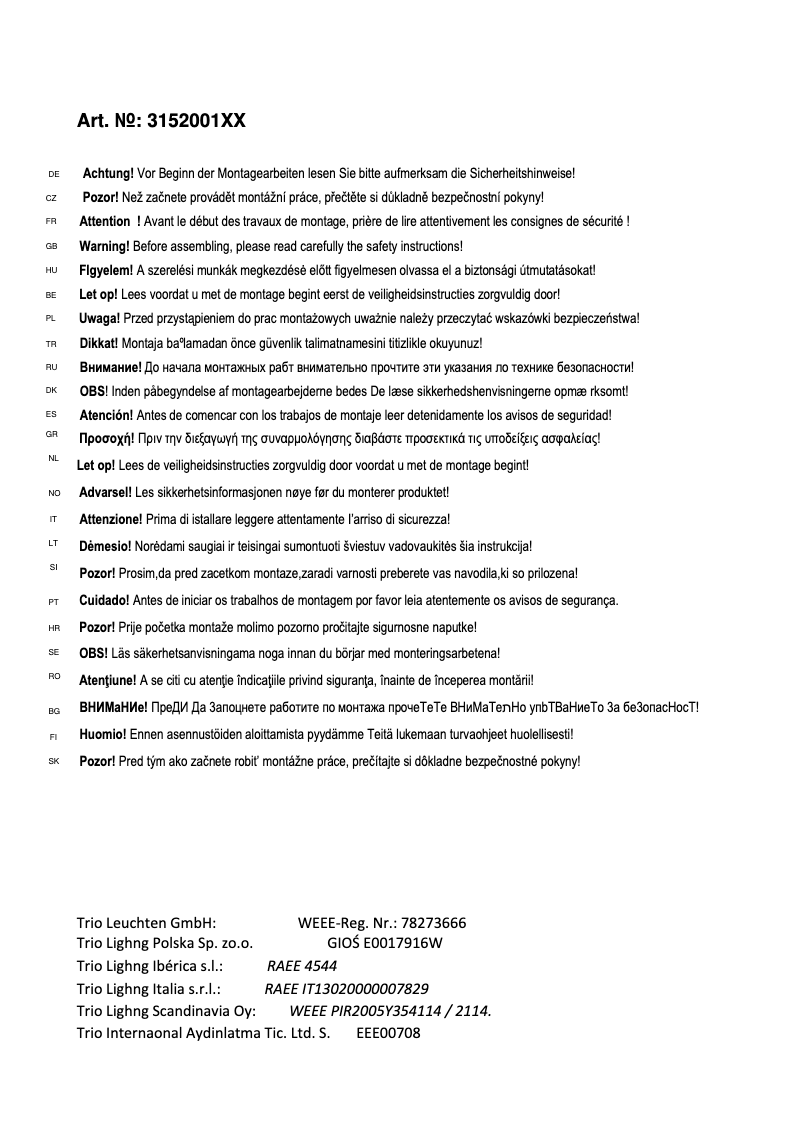 Imagen de la primera página del manual del dispositivo Ontario 315200131