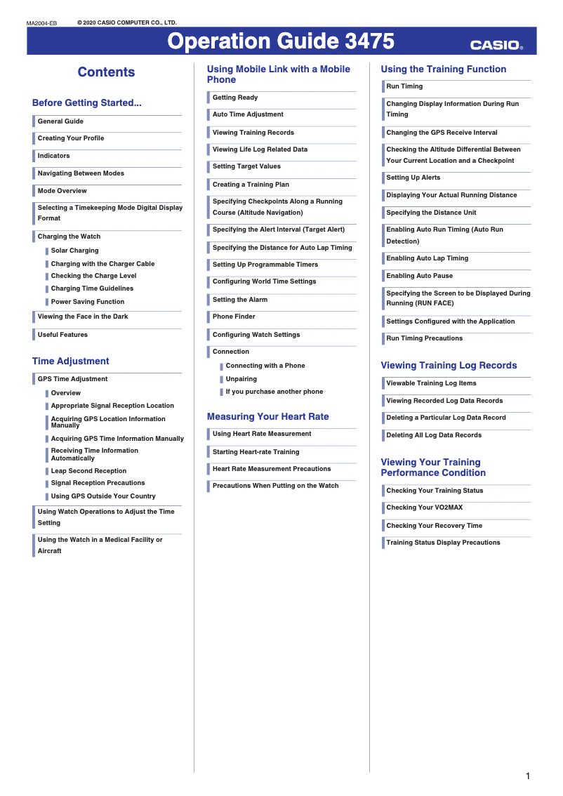 Página 1 del manual Manual de usuario Casio G-Shock G-Squad GBD-H1000-1