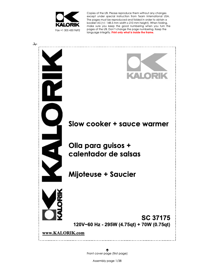 Imagen de la primera página del manual del dispositivo SC 37175 SS