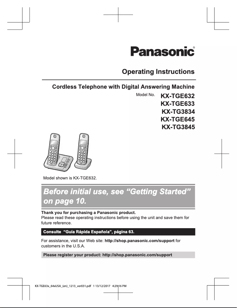 Página 1 del manual Manual de usuario Panasonic KX-TGE645M