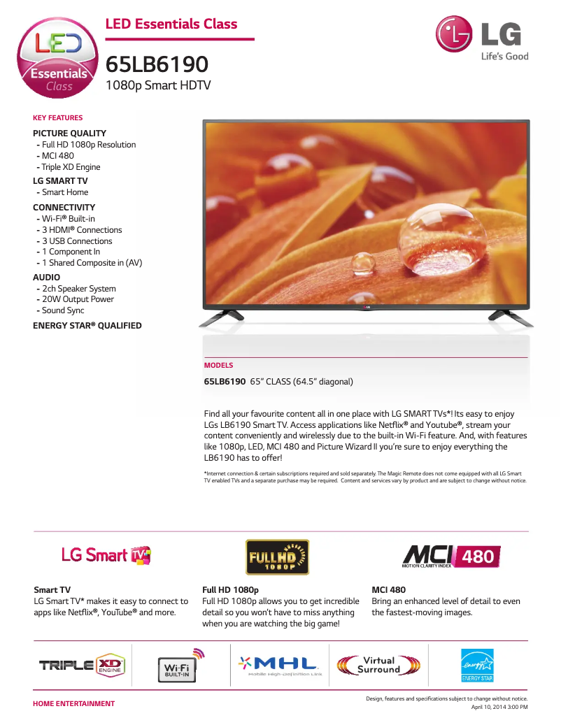 Página nº 1 - Ficha técnica LG 65LB6190