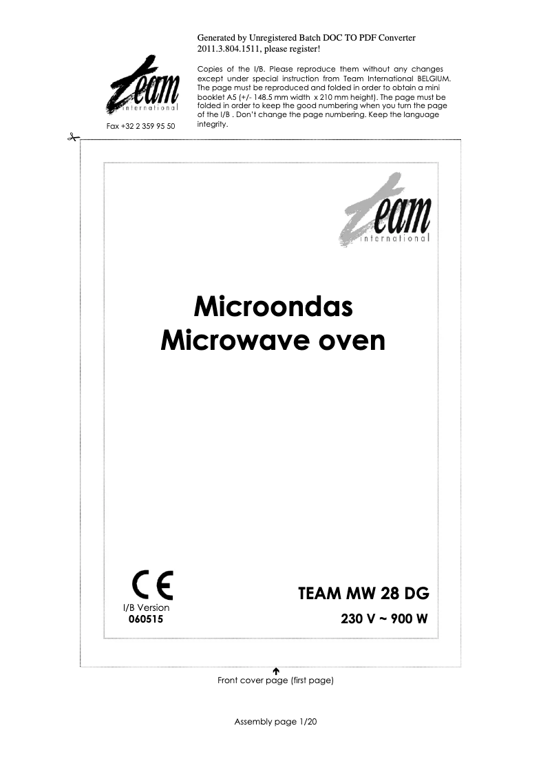 Imagen de la primera página del manual del dispositivo MW 28