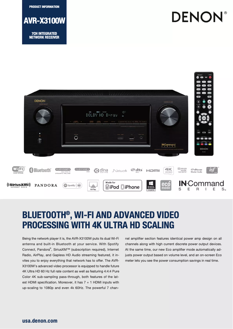 Imagen de la primera página del manual del dispositivo AVR-X3100W