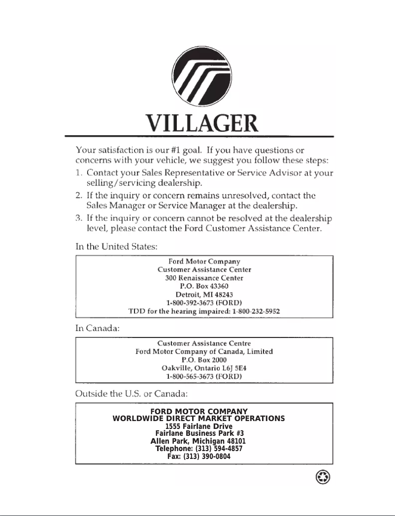 Imagen de la primera página del manual del dispositivo Villager (1998)