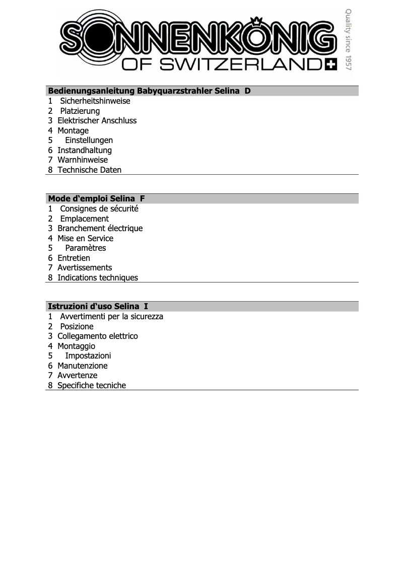 Página nº 1 - Manual de usuario Sonnenkönig Selina