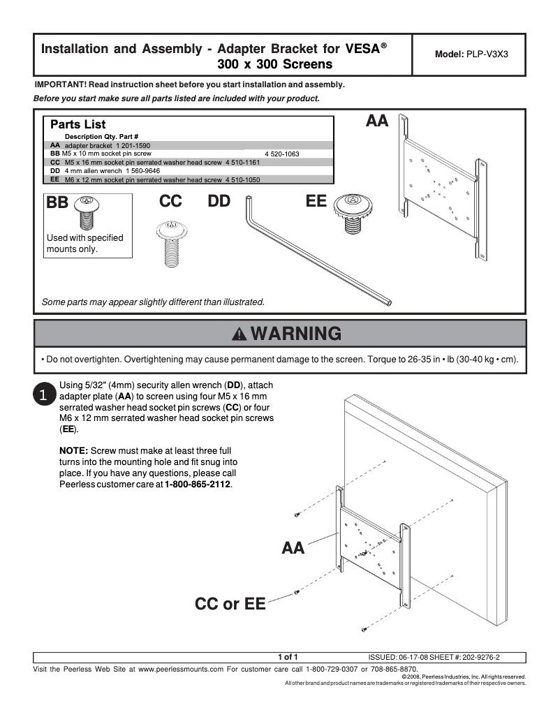 Página 1 del manual Manual de usuario Peerless-AV PLP-V3X3