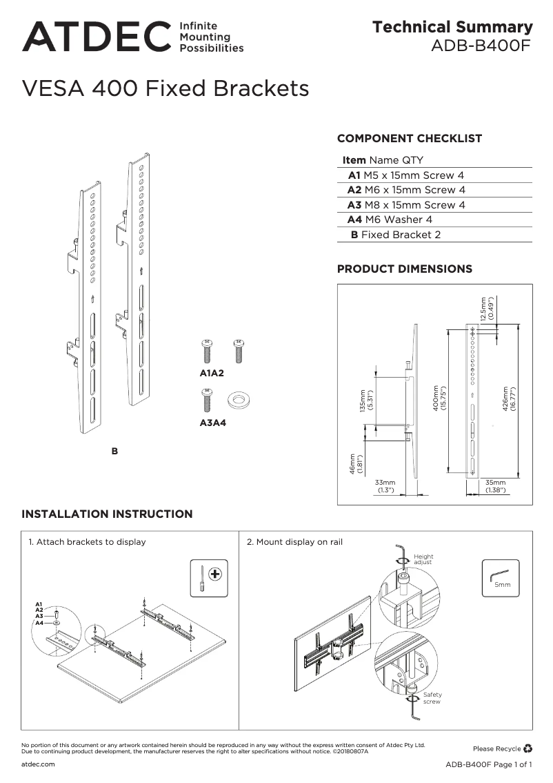 Imagen de la primera página del manual del dispositivo ADB-B400F