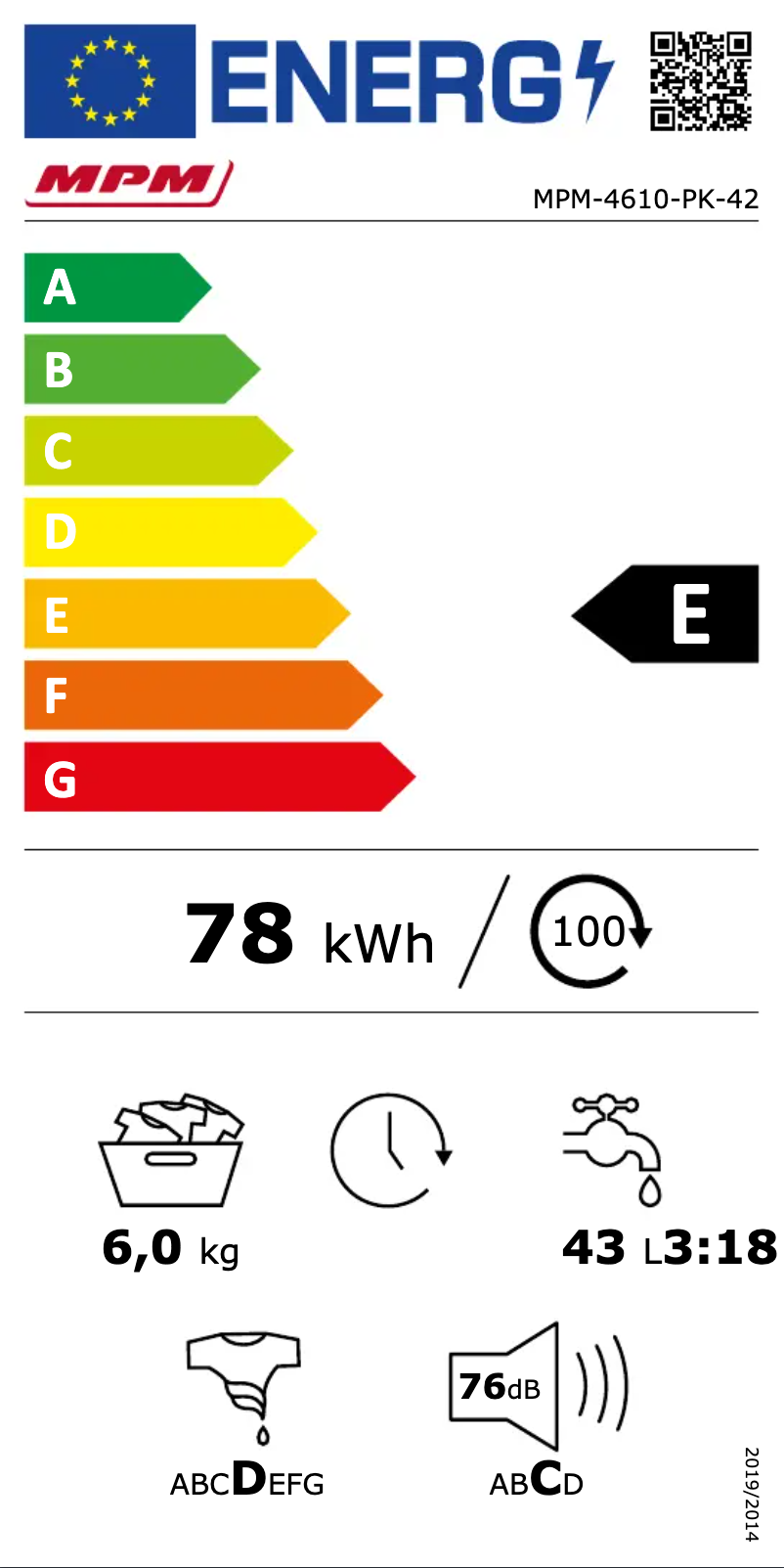 Página 1 del manual Etiqueta energética MPM MPM-4610-PK-42
