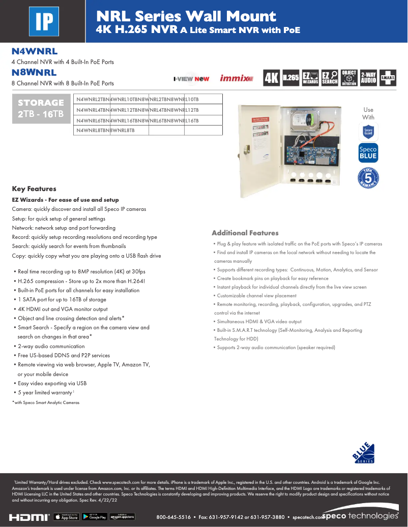 Página nº 1 - Ficha técnica Speco Technologies N8WNRL
