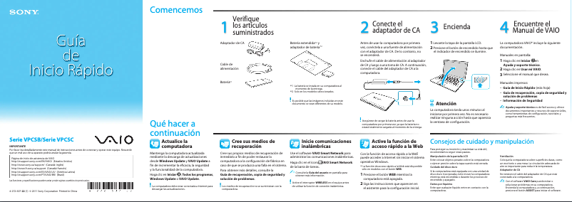 Página nº 1 - Guía de instalación Sony Vaio VPCSB1AGX