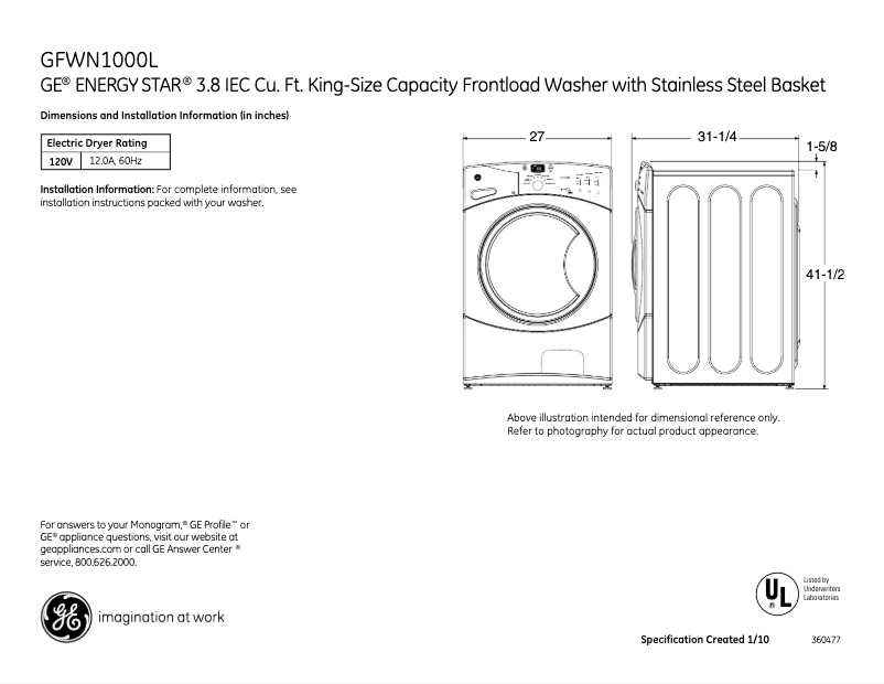 Imagen de la primera página del manual del dispositivo GFWN1000LWW