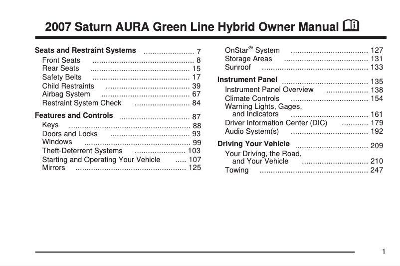 Imagen de la primera página del manual del dispositivo Aura Green Line Hybrid (2007)