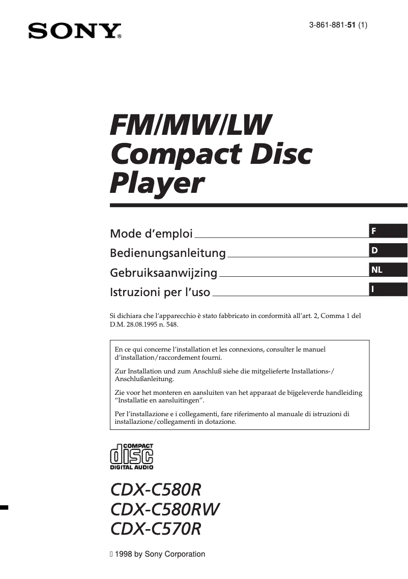 Imagen de la primera página del manual del dispositivo CDX-C570R